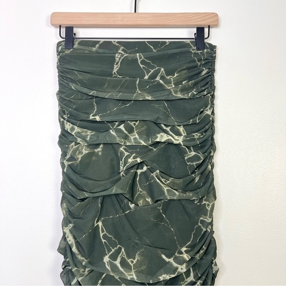 Zara Ruched Green Marble Midi Skirt - Picture 5 of 9